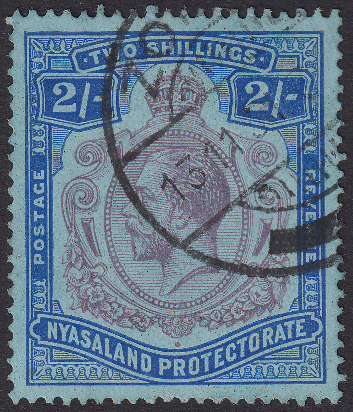 Nyasaland 1926 KGV 2sh Purple and Blue on Pale Blue Used SG109 cat £18