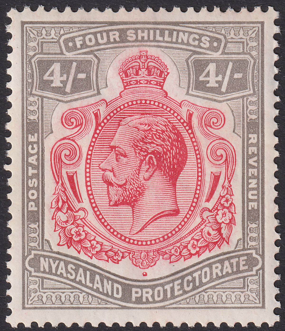 Nyasaland 1927 KGV 4sh Carmine and Black Mint SG111 cat £35