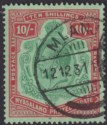 Nyasaland 1926 KGV 10sh Green and Red on Pale Emerald Used SG113 cat £150