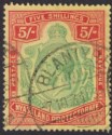 Nyasaland 1929 KGV 5sh Green and Red on Yellow Used SG112 cat £85