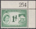 Nyasaland 1955 QEII Revenue 1d Green Sheet Number Corner Marginal Mint BF21