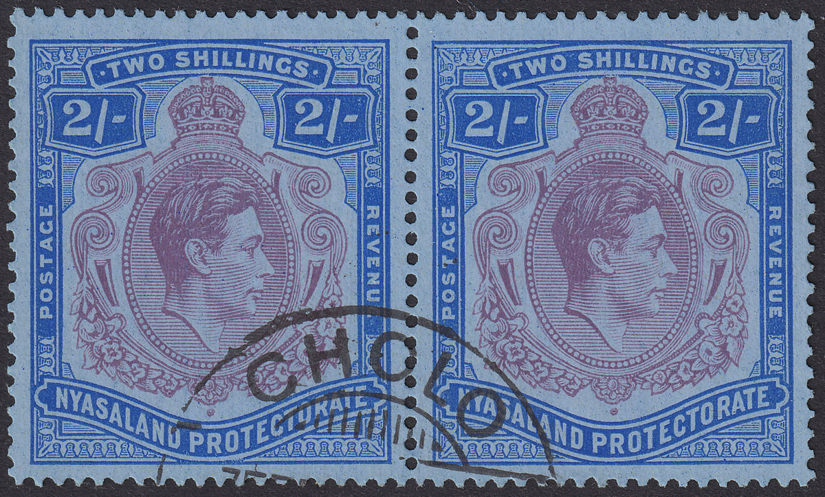 Nyasaland 1938 KGVI 2sh Purple and Blue Pair Used SG139 cat £44