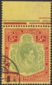 Click for more photos and details Nyasaland 1938 KGVI 5sh Pale Green and Red Chalky Paper Used SG141 cat £40