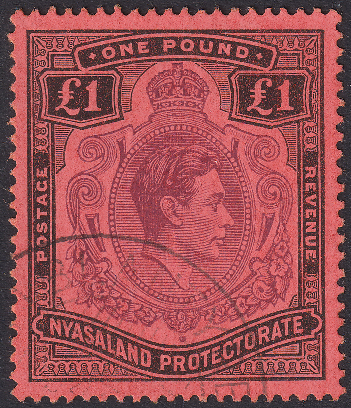 Nyasaland 1938 KGVI £1 Purple and Black Used SG143 cat £55