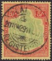 Click for more photos and details Nyasaland 1929 KGV 5sh Green and Red on Yellow Used SG112 cat £85