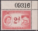 Click for more photos and details Nyasaland 1955 QEII Revenue 2d Red Sheet Number Corner Marginal Mint BF22 CREASE