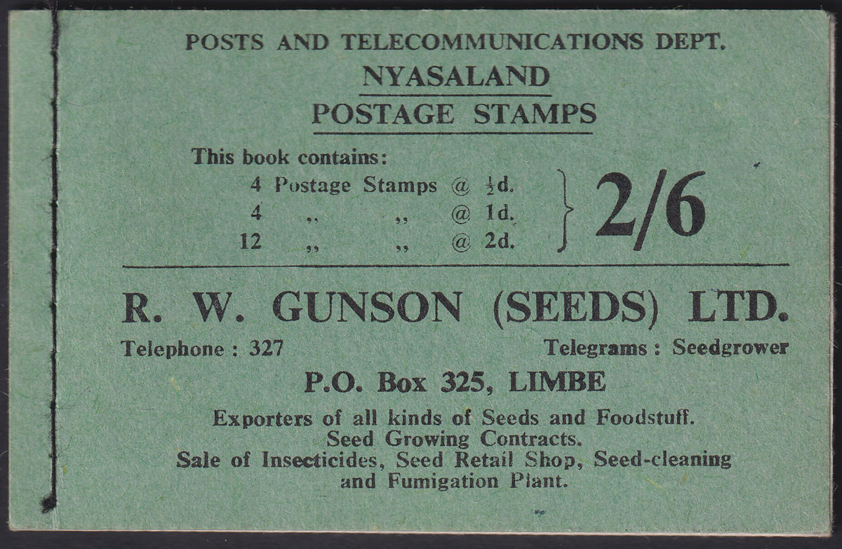 Nyasaland 1954 QEII 2sh6d Stamp Booklet Complete SB1 cat £50 left stitch
