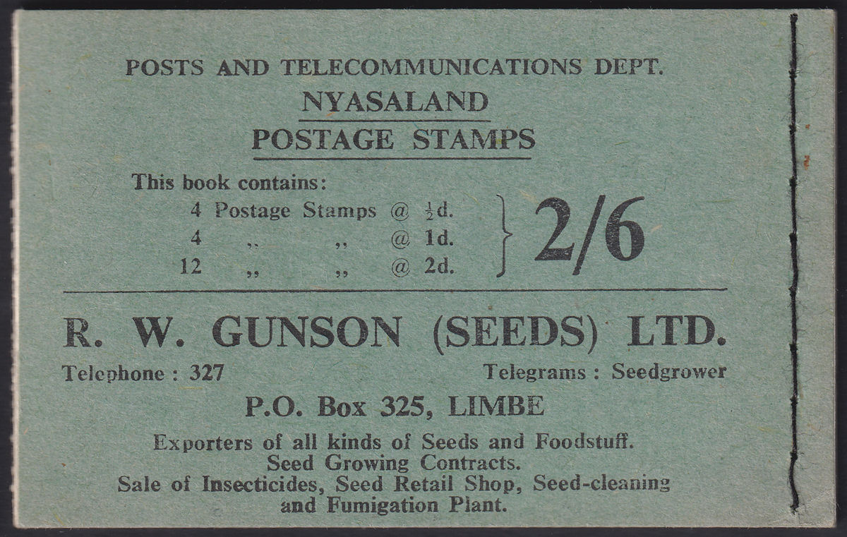 Nyasaland 1954 QEII 2sh6d Stamp Booklet Complete SB1 cat £50 right stitch