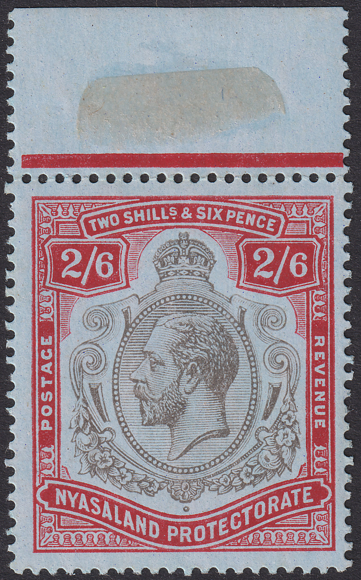Nyasaland 1913 KGV 2sh6d Black and Red on Blue Marginal Mint SG94