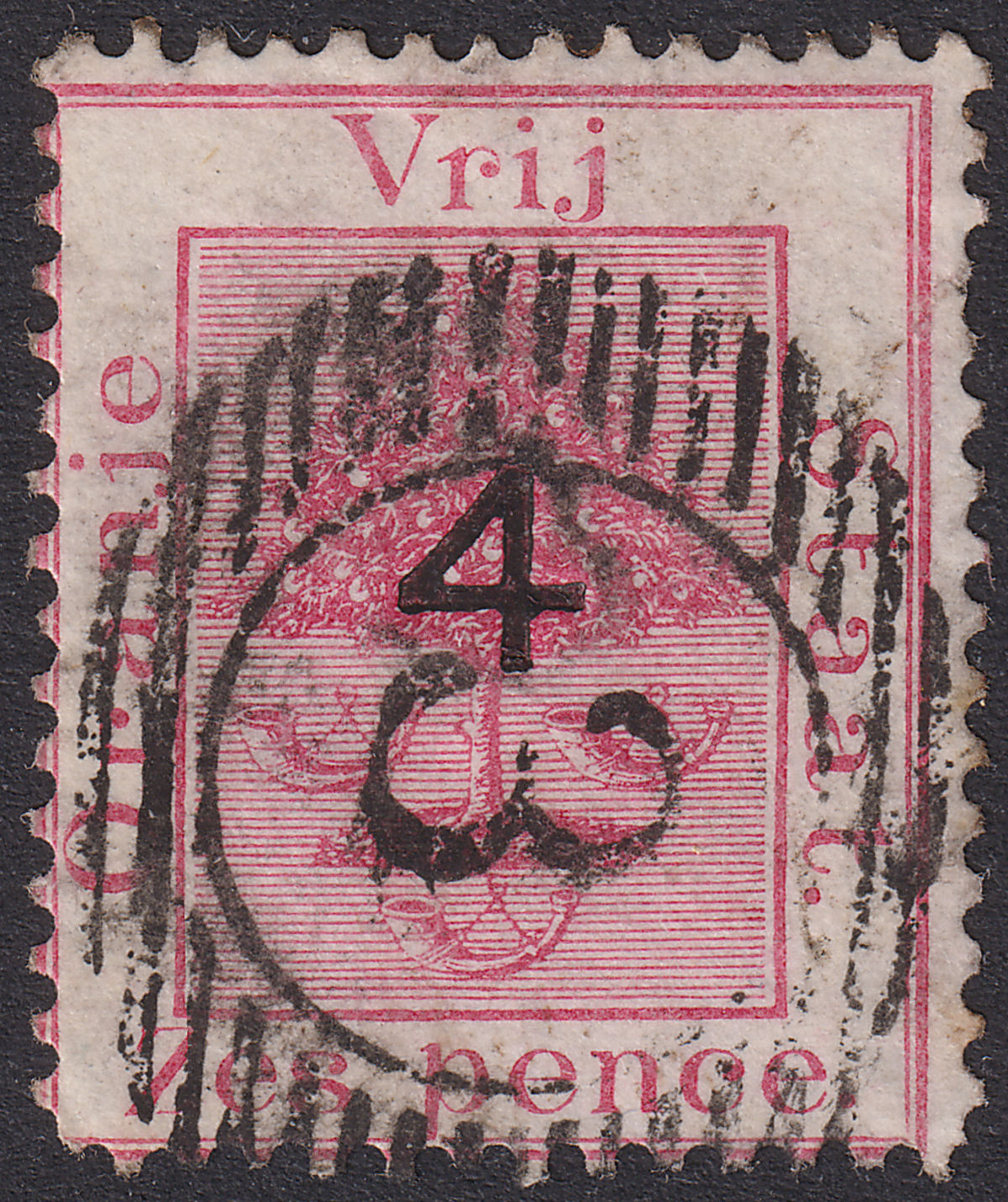 Orange Free State 1877 QV 4d Surcharge Type B on 6d Rose Used SG11 cat £250