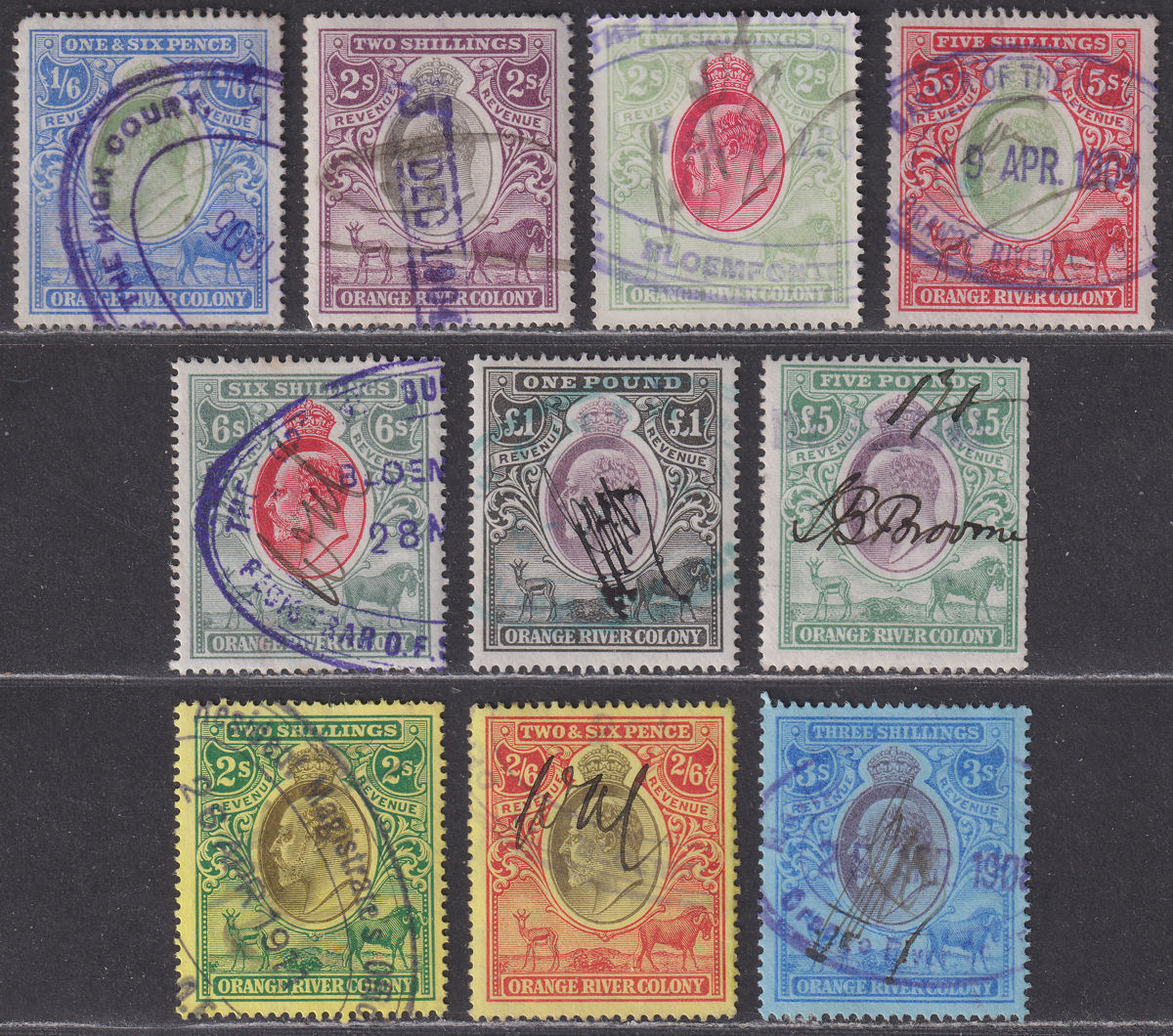 Orange River Colony 1903-05 KEVII Revenue Selection to £5 Used
