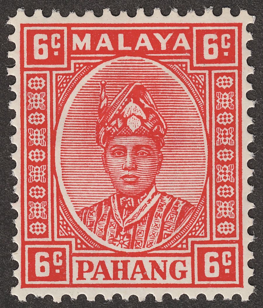 Malaya Pahang 1937 Sultan Sir Abu Bakar 6c Scarlet Mint SG34