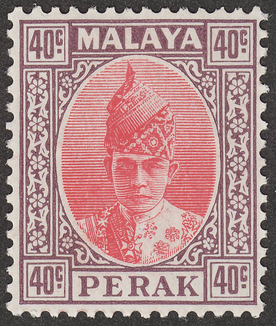 Malaya Perak 1938 KGVI Sultan Iskandar 40c Scarlet and Dull Purple Mint SG117