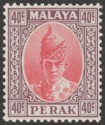 Click for more photos and details Malaya Perak 1938 KGVI Sultan Iskandar 40c Scarlet and Dull Purple Mint SG117