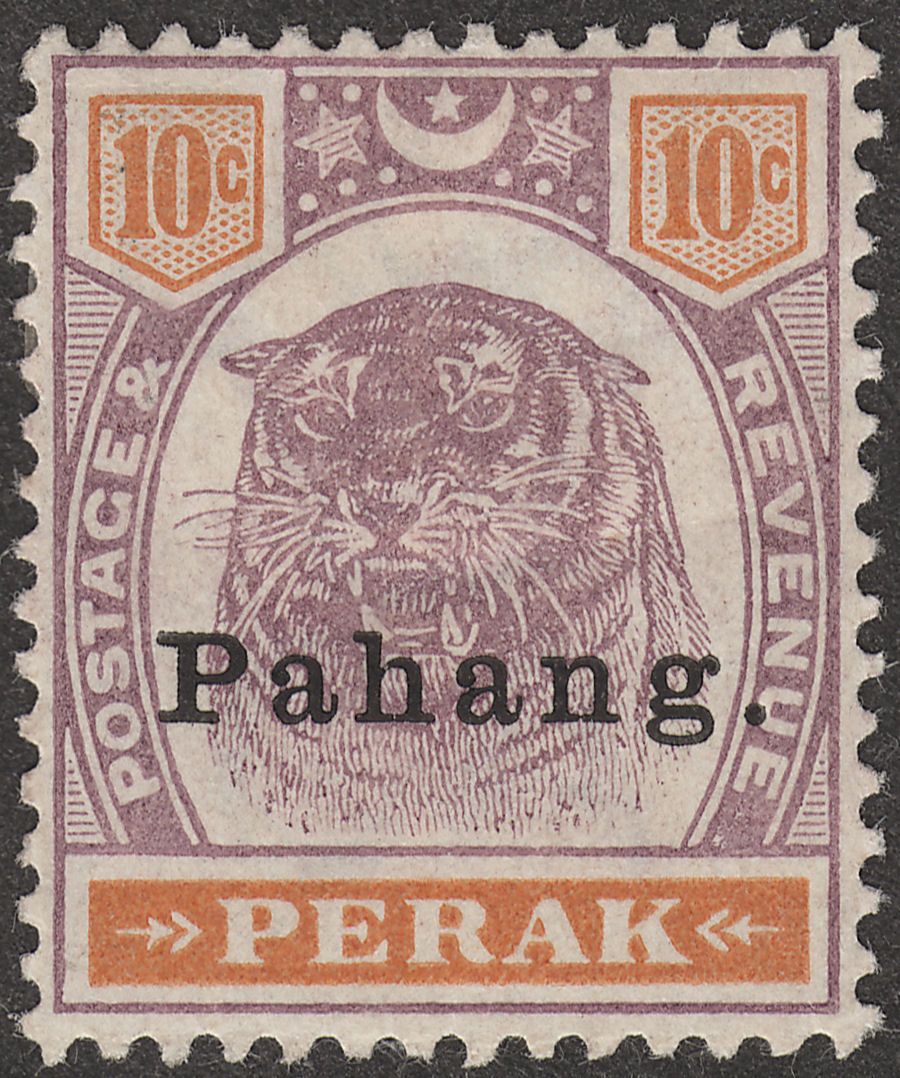 Malaya Pahang 1898 QV Tiger Opt on Perak 10c Dull Purple and Orange Mint SG19