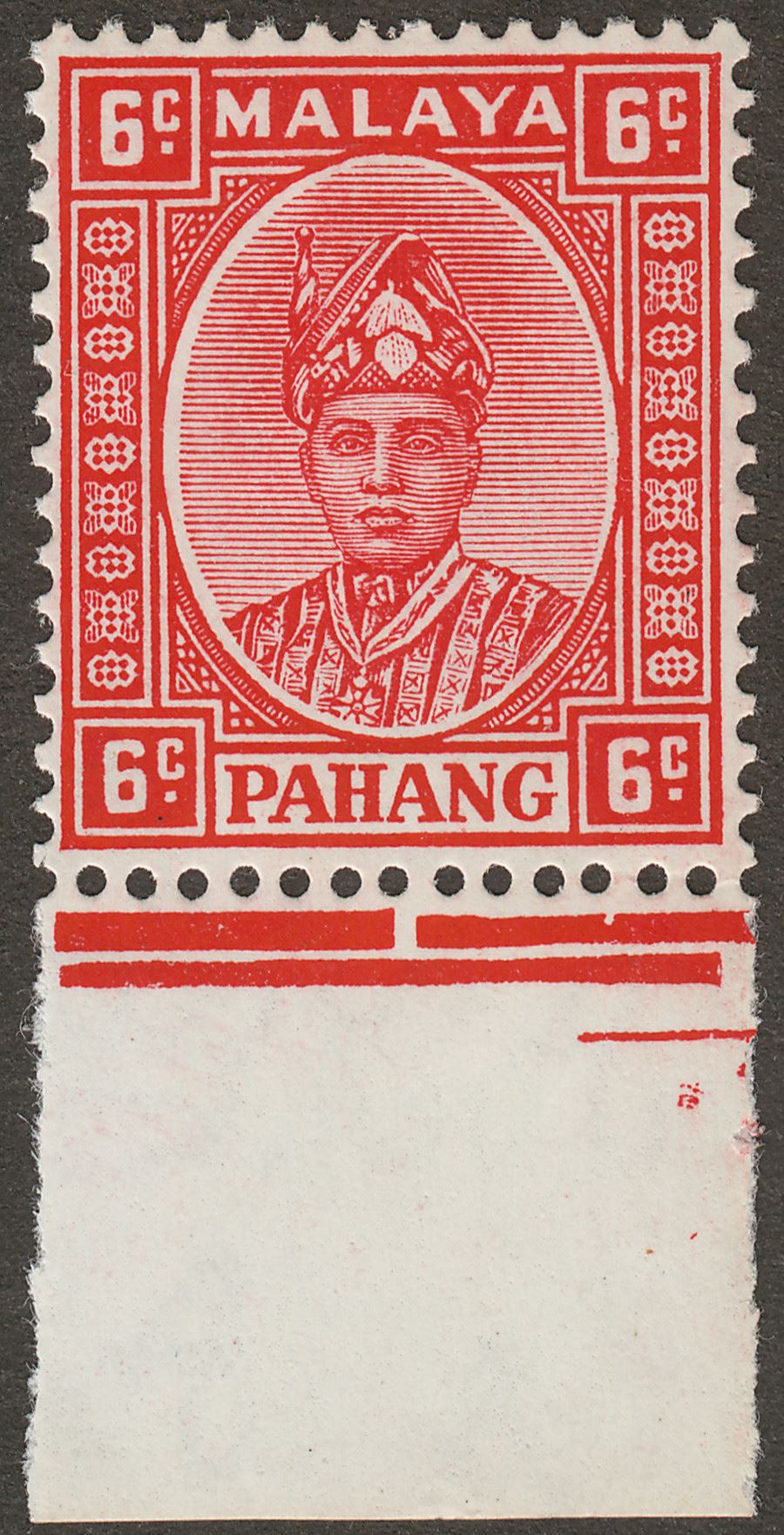Malaya Pahang 1937 Sultan Sir Abu Bakar 6c Scarlet Mint SG34