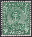 Click for more photos and details Malaya Pahang 1941 KGVI Sultan Sir Abu Bakar 3c Green Striated Mint SG31a