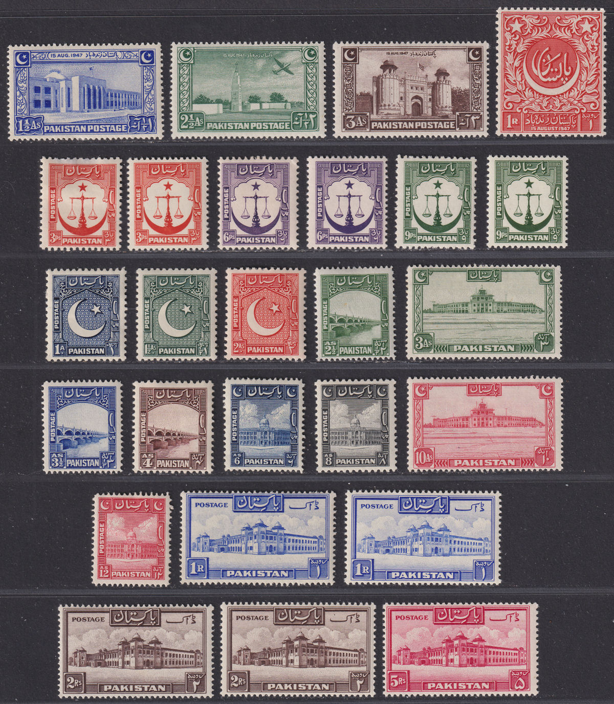 Pakistan 1948-57 Independence / Definitives Set to 5r Mint SG20-40a