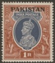 Click for more photos and details Pakistan 1947 KGVI 1r Grey and Red-Brown Opt on India wmk Inverted Mint SG14w