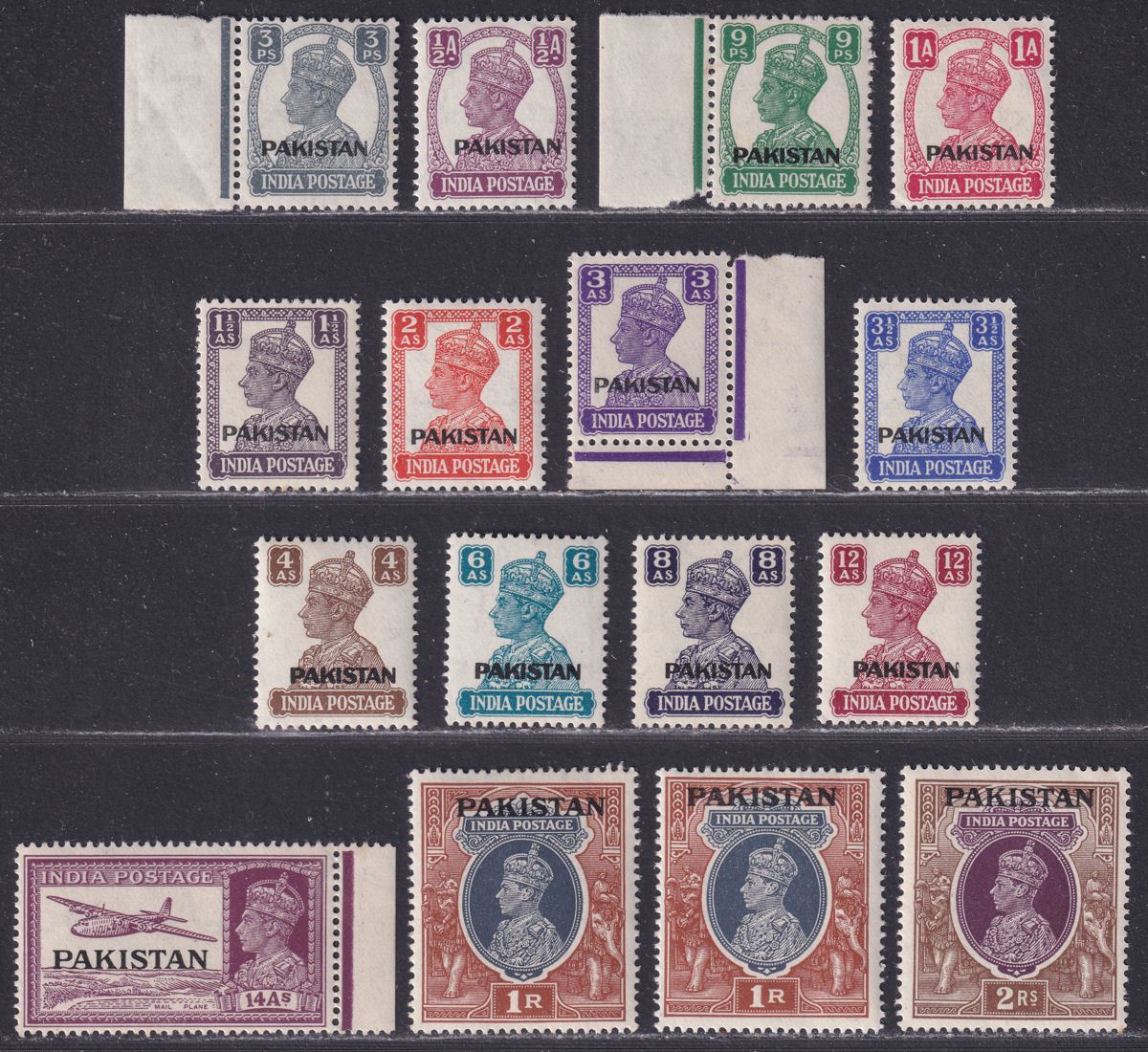 Pakistan 1947 KGVI Overprint Short Set to 2r Mint SG1-15