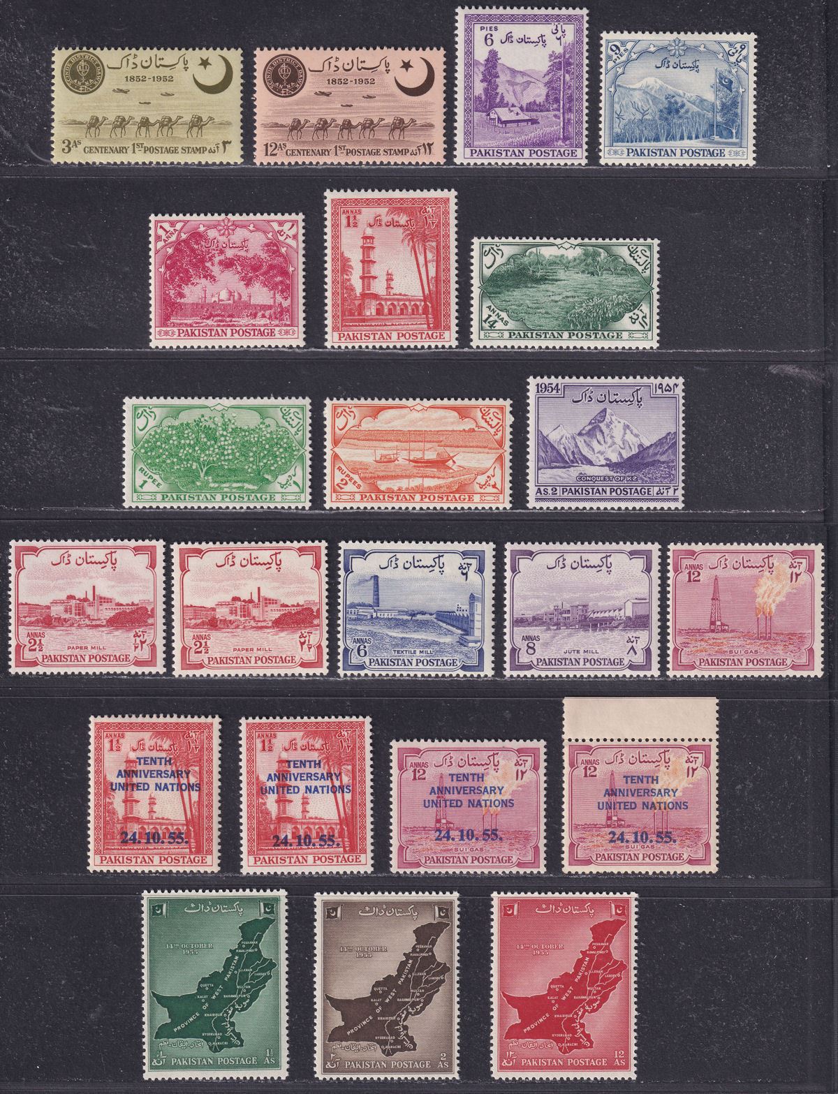 Pakistan 1952-55 Selection Mint inc Independence, Conquest of K2, United Nations