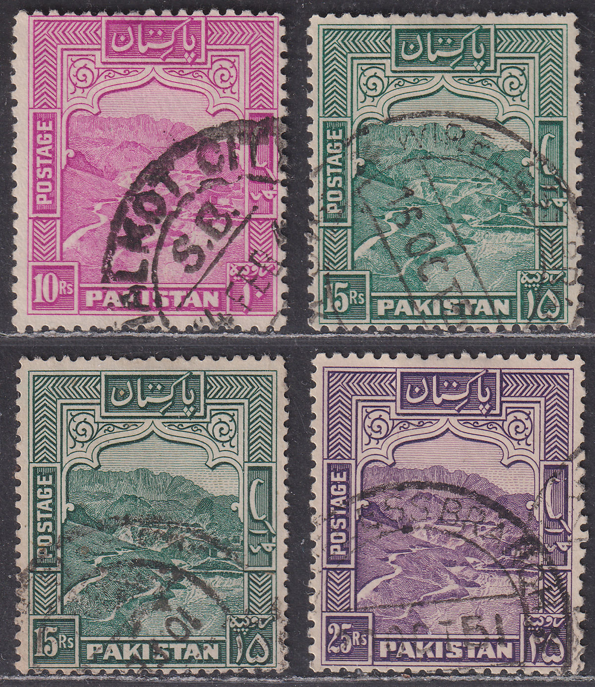 Pakistan 1951-57 Khyber Pass 10r, 15r, 25r Used SG41a-43a cat £148