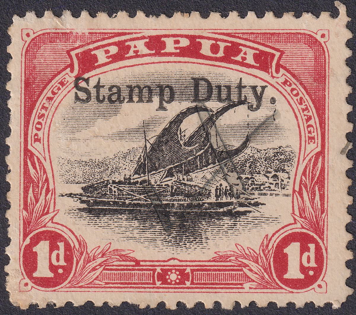 Papua 1907 KEVII Stamp Duty Revenue Overprint 1d Black + Red Used BF2 Lakatoi