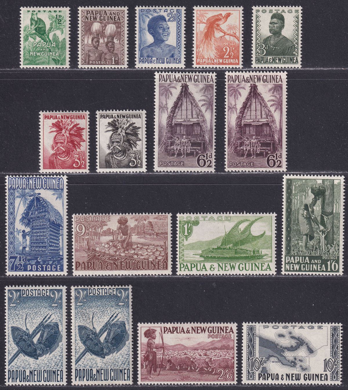 Papua and New Guinea 1952-58 QEII Set to 10sh Mint SG1-14 cat £55