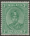 Click for more photos and details Malaya Pahang 1941 Sultan Sir Abu Bakar 3c Green Striated Mint SG31a