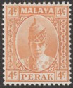 Malaya Perak 1939 KGVI Sultan Iskandar 4c Orange Mint SG107