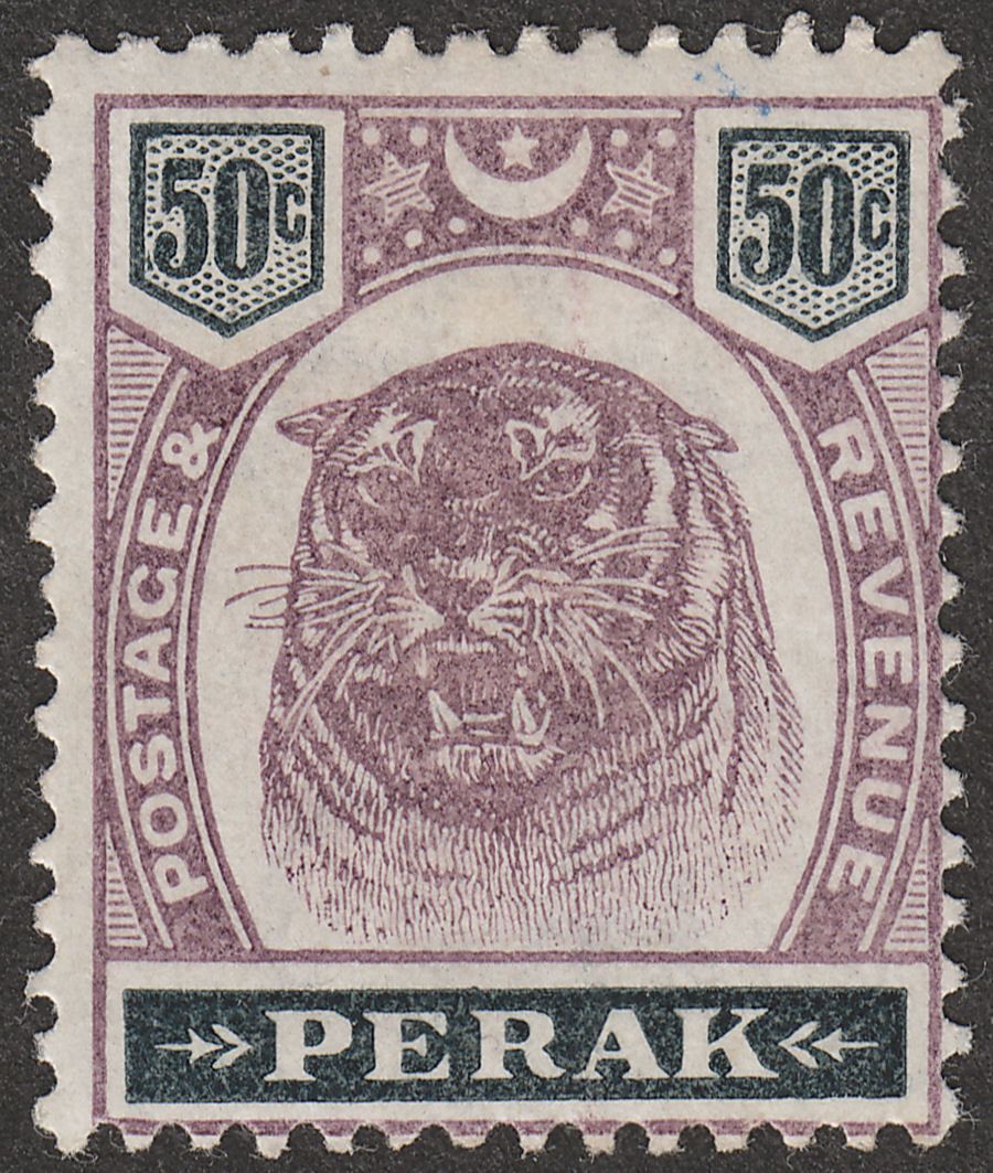 Malaya Perak 1895 Tiger 50c Dull Purple and Greenish Black Mint SG74