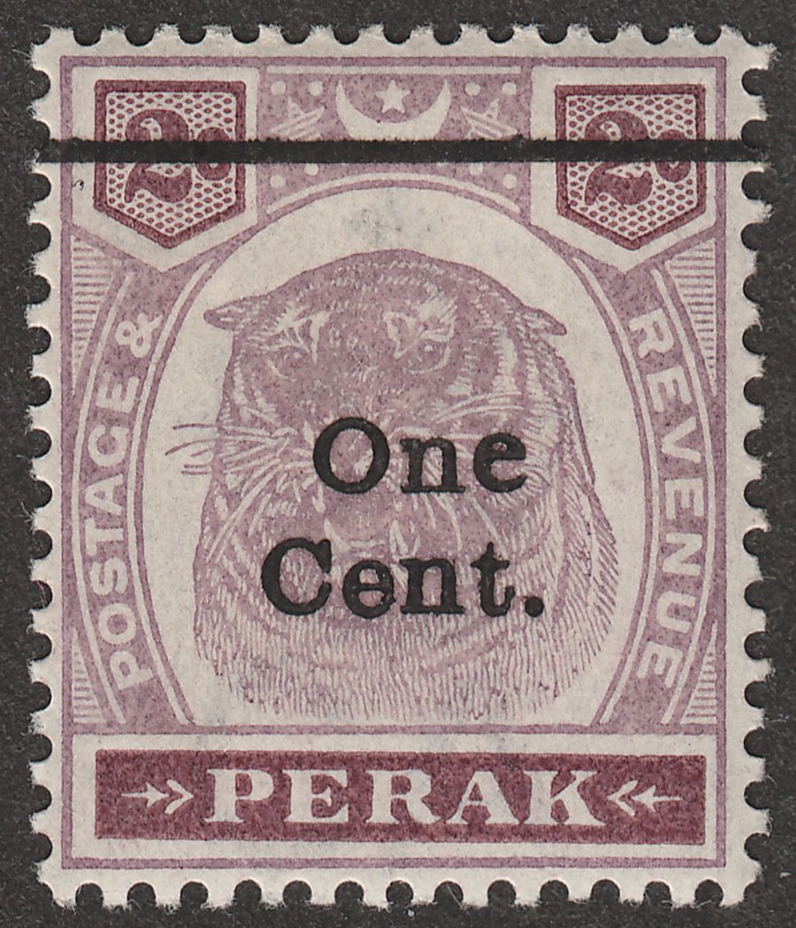 Malaya Perak 1900 Tiger 1c on 2c Overprint variety Antique e in One Mint SG81a