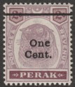 Malaya Perak 1900 Tiger 1c on 2c Overprint variety Antique e in One Mint SG81a