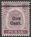 Click for more photos and details Malaya Perak 1900 Tiger 1c on 2c Overprint variety Antique e in One Mint SG81a