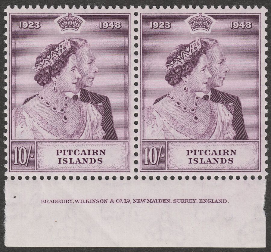 Pitcairn Islands 1949 KGVI RSW 10sh Mauve Imprint Pair Mint SG12