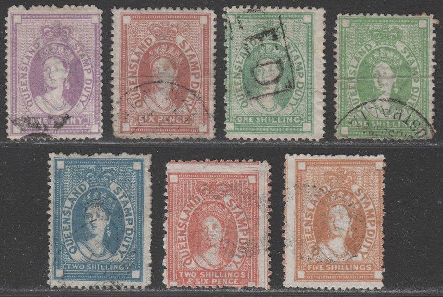 Queensland 1873 QV Revenue Stamp Duty Selection to 5sh Used  British