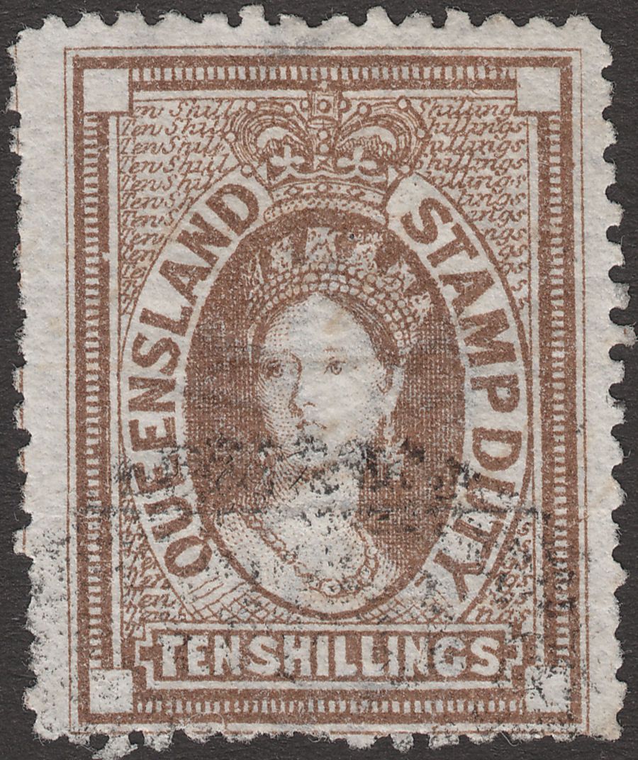 Queensland 1873 QV Revenue Stamp Duty 10sh Brown Used  British