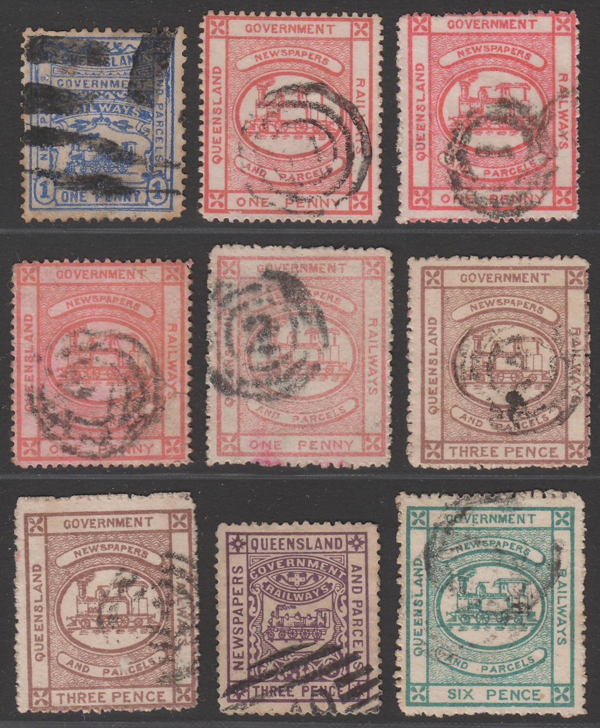 Queensland Railways Newspapers and Parcels Stamp Label Selection to 6d Used