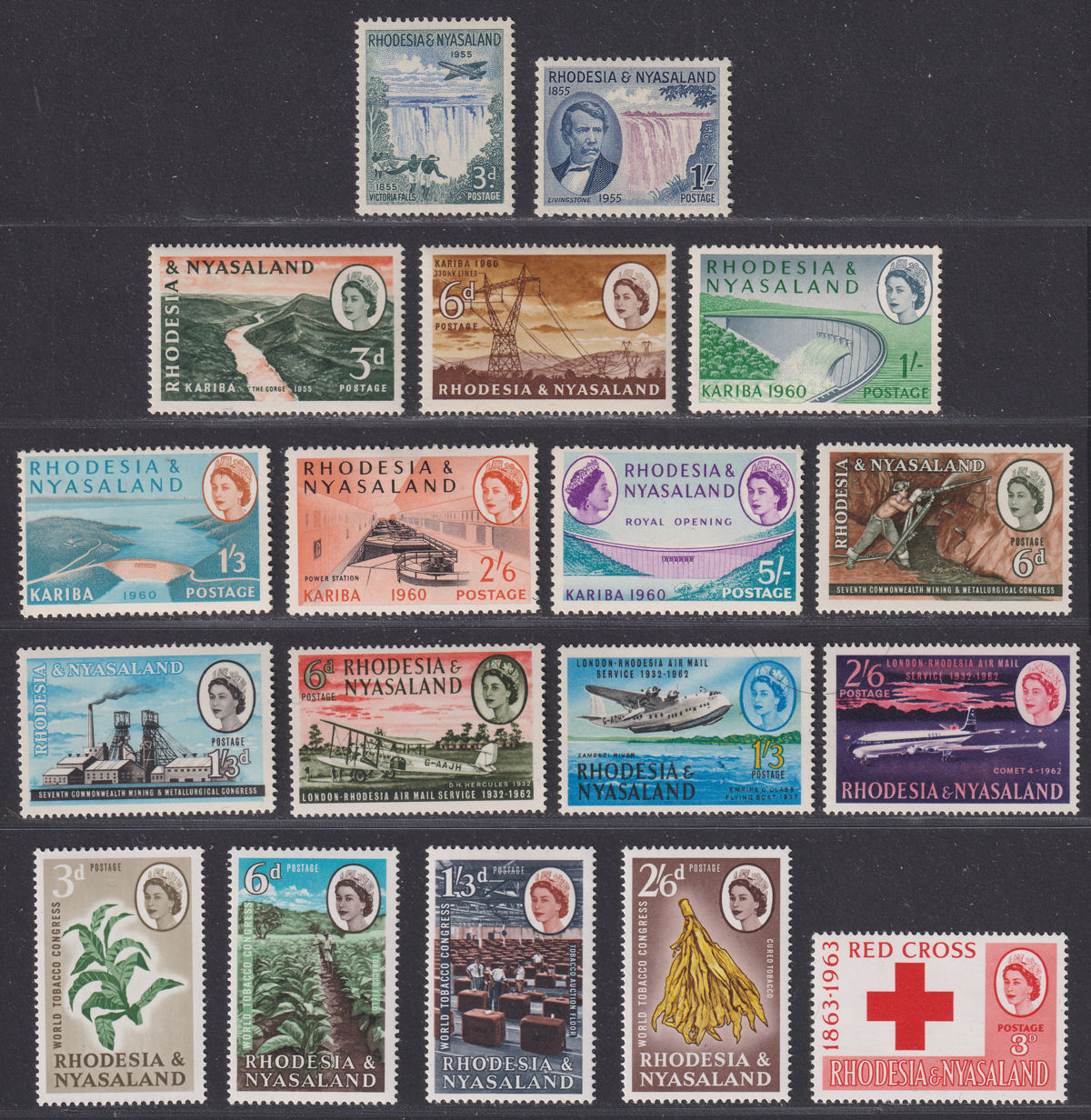 Rhodesia & Nyasaland 1955-63 QEII Mint Selection inc Kariba, Mining, Tobacco