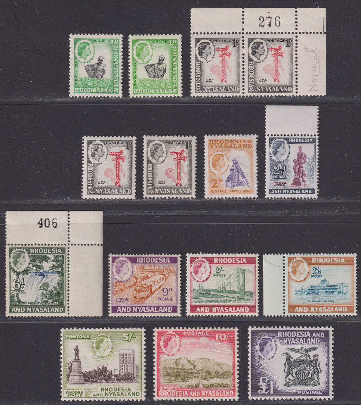 Rhodesia & Nyasaland 1959 Queen Elizabeth II Part Set to £1 Mint