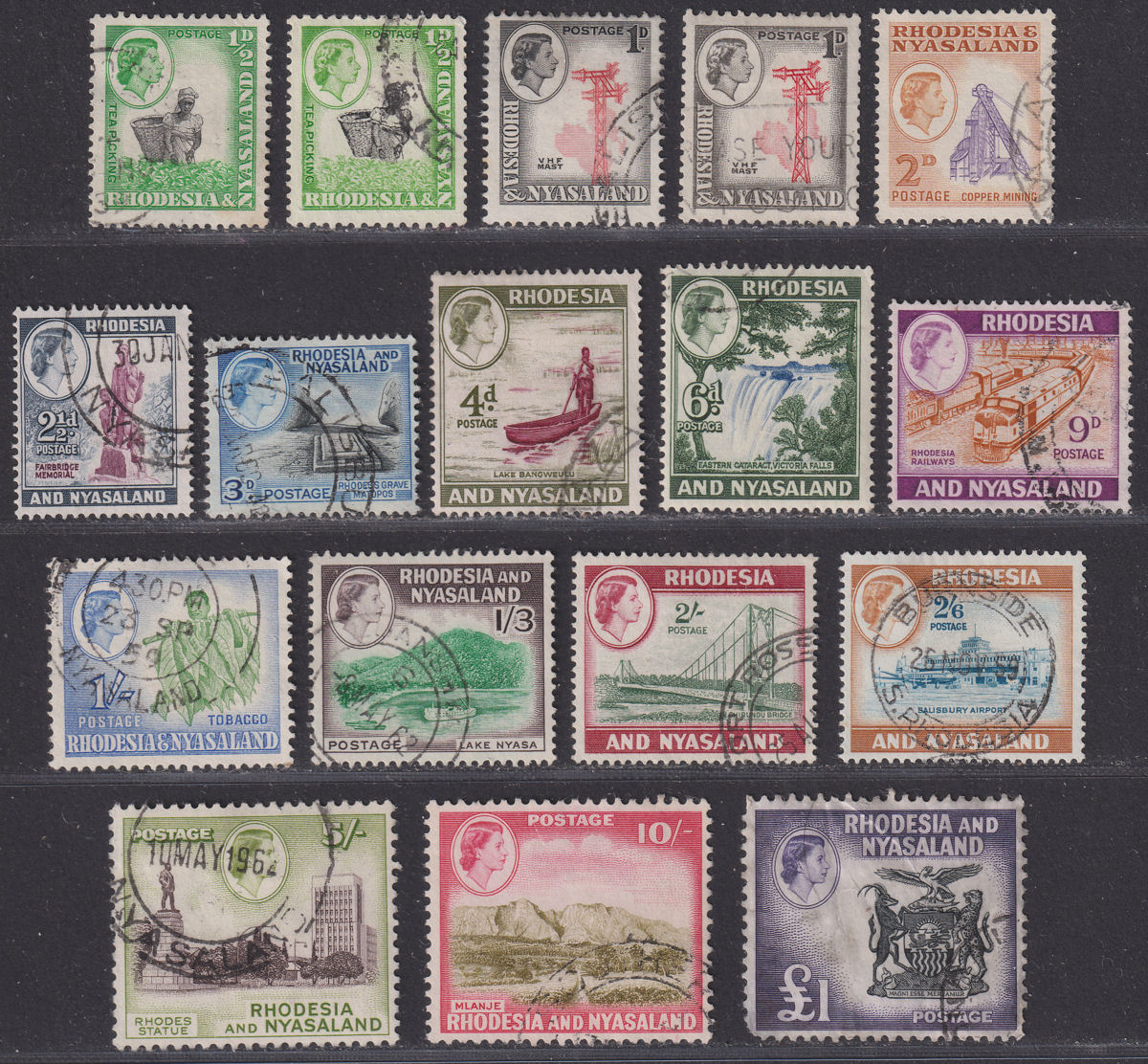 Rhodesia & Nyasaland 1959 Queen Elizabeth II Set Used SG18-31 cat £90+ w coils