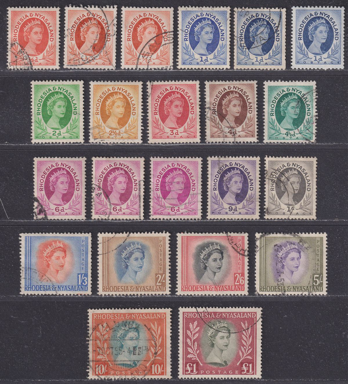 Rhodesia & Nyasaland 1954 Queen Elizabeth II Set Used SG1-15 cat £65