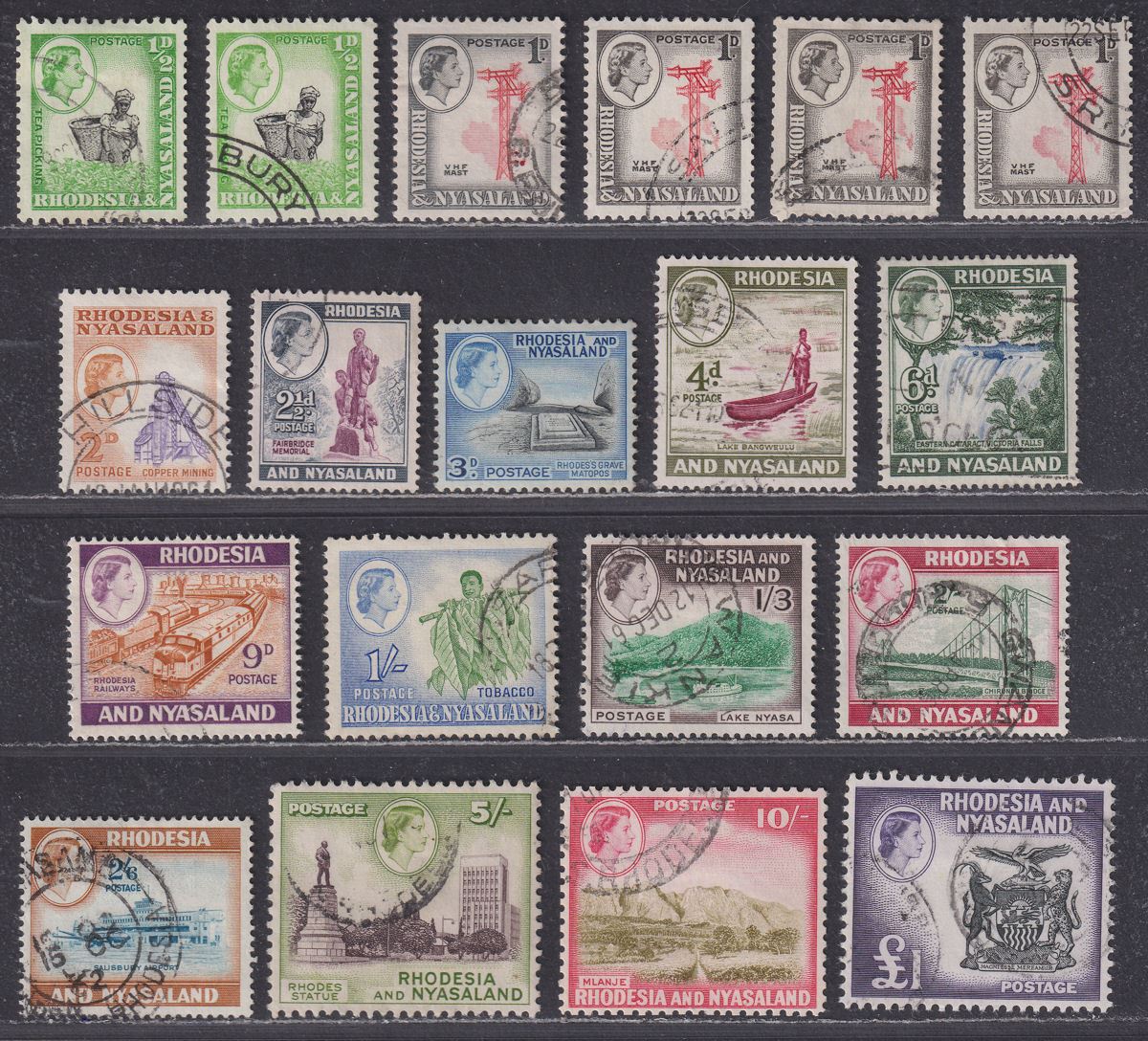 Rhodesia & Nyasaland 1959 Queen Elizabeth II Set Used SG18a-31 cat £90