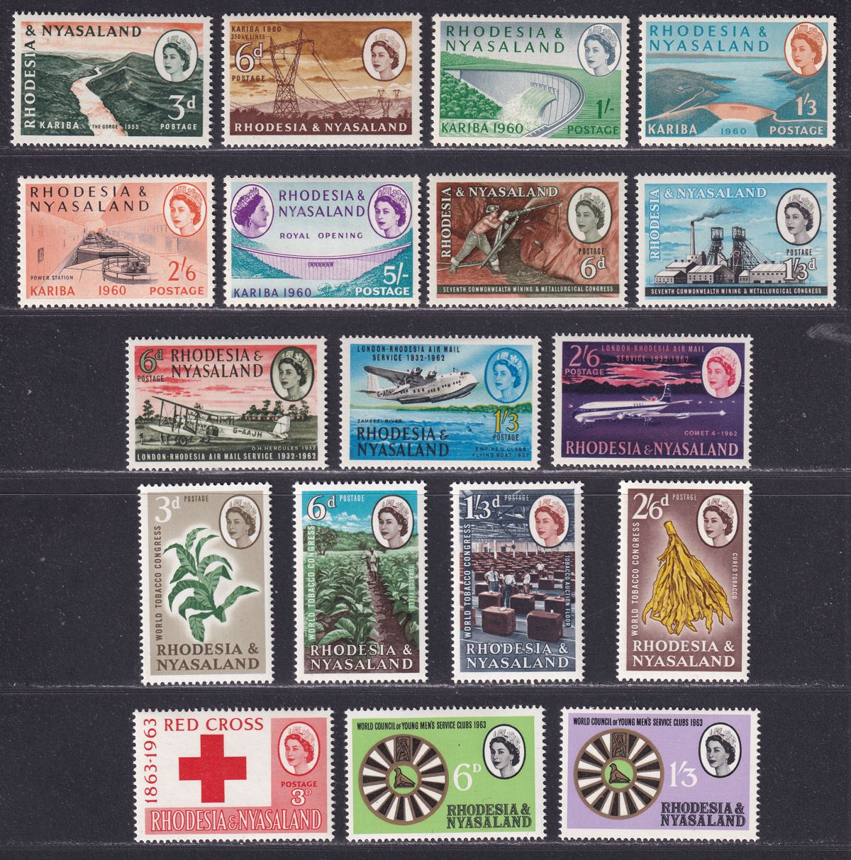 Rhodesia & Nyasaland 1960-63 QEII Selection Mint inc Kariba, Airmail, Tobacco
