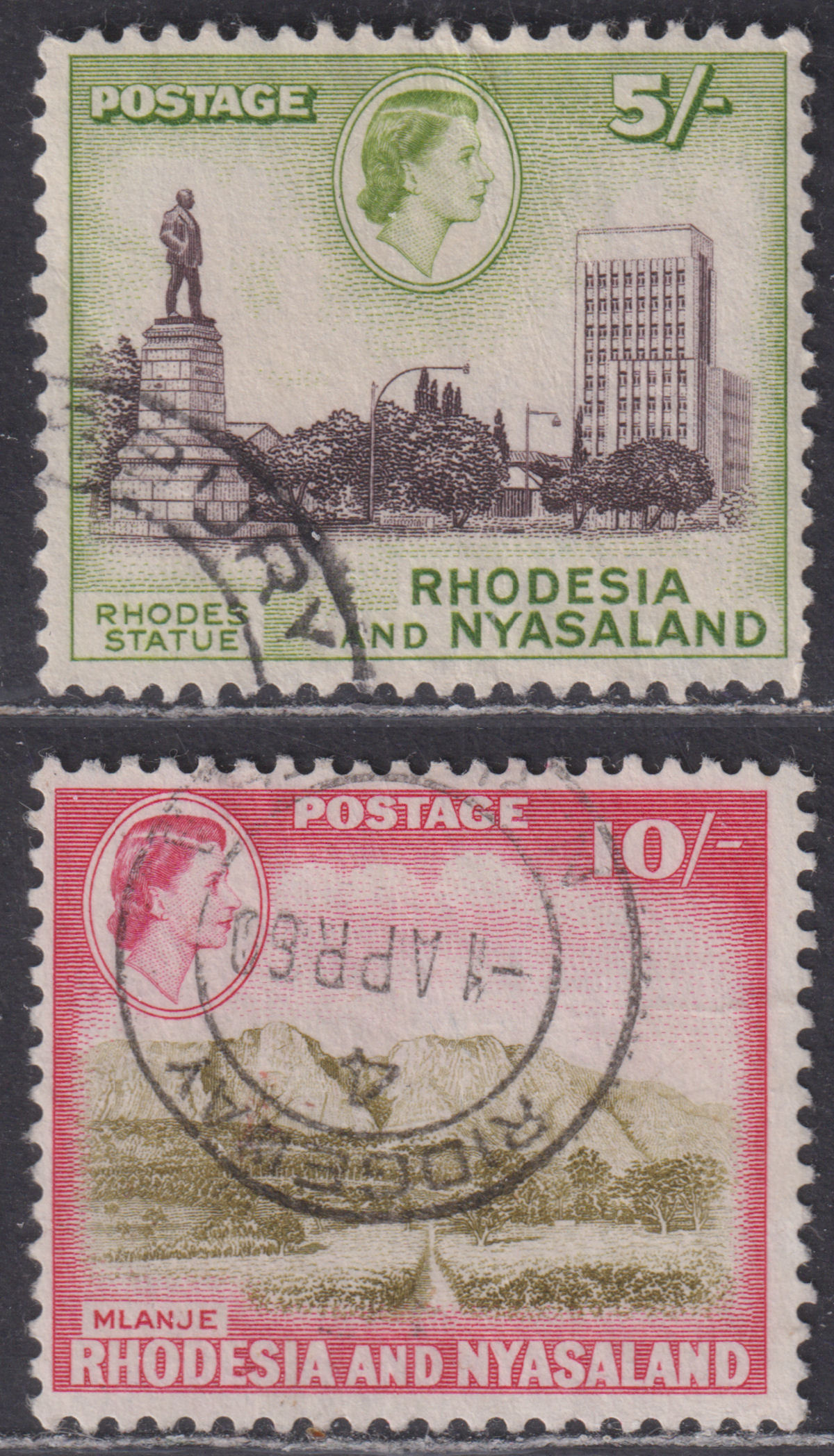Rhodesia & Nyasaland 1959 QEII 5sh, 10sh Used SG29-30 cat £30