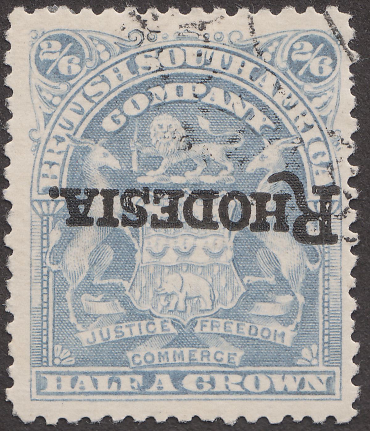 Rhodesia 1909 KEVII Mono Arms 2sh6d Overprint Inverted Used SG108b cat £24