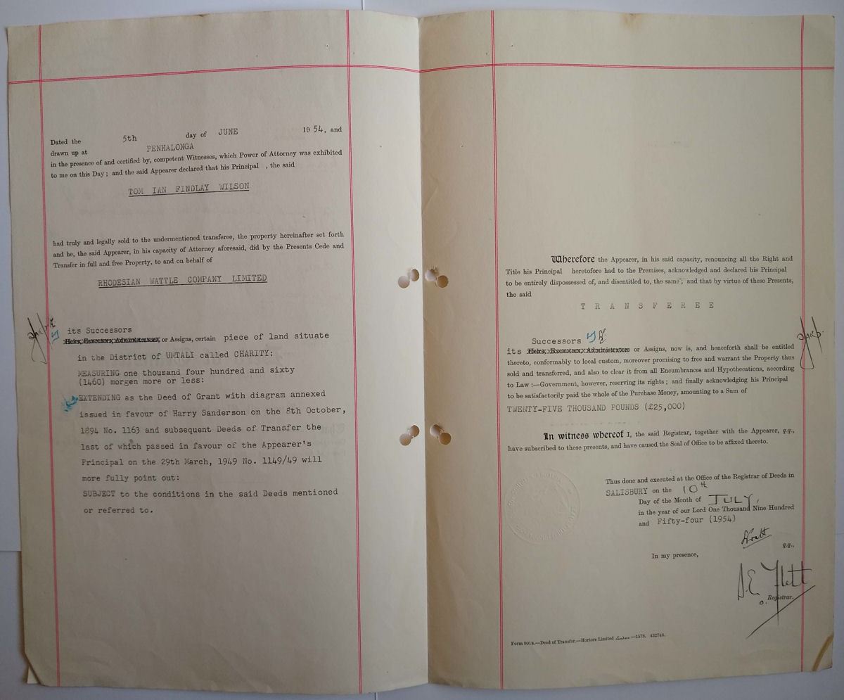 Southern Rhodesia 1954 QEII Revenue £50 £10 £2 x2 Used on Deed Transfer Document