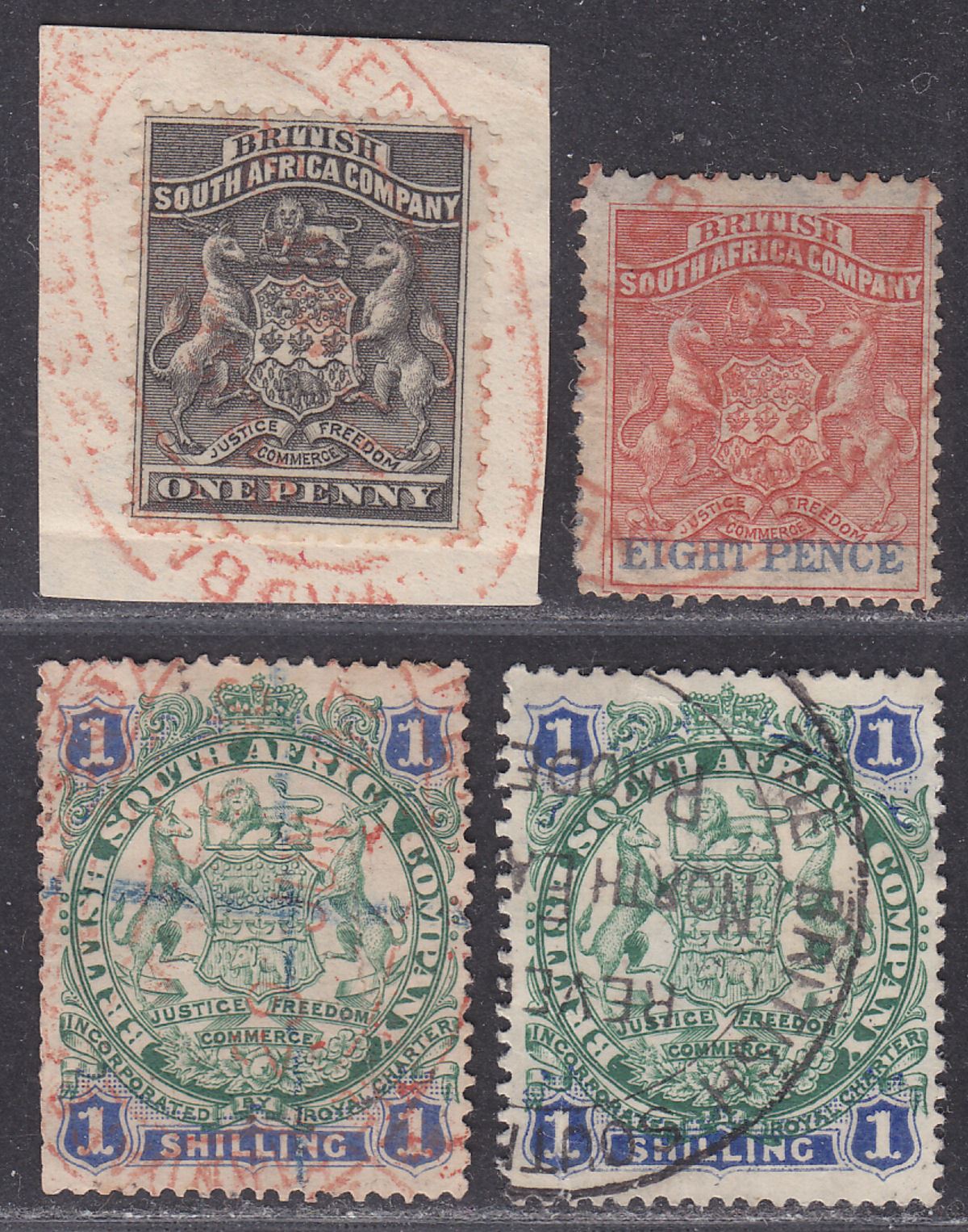 Rhodesia 1892-96 BSAC Queen Victoria Selection to 1sh Fiscally Used