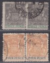Click for more photos and details Rhodesia 1892-95 Small Arms 3d perf 14, 4d perf 12½ Pairs Used with faults