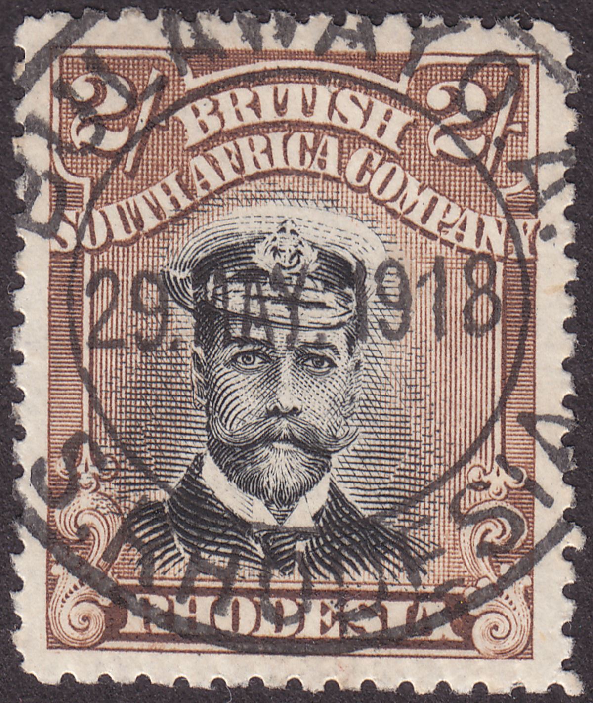 Rhodesia 1918 KGV Admiral 2sh Black + Brown Die II p14 Used BULAWAYO A Postmark